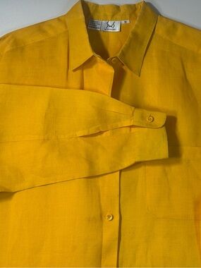 Vintage TOTOnKO 100% Linen Mustard Button Down Shirt Women’s Size 14